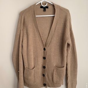 Forever 21 Beige Sweater Knit Button Up Size Large